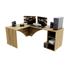 Bureau d'Angle Gaming Gamer Professionnel pour Ordinateur PC Bureau de Travail Carbon Chêne Doré - Détails