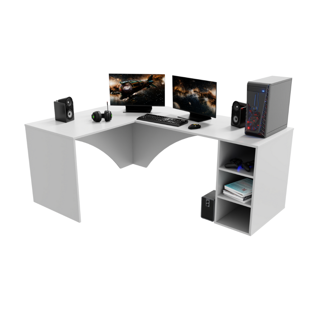 Bureau d'Angle Gaming Gamer Professionnel pour Ordinateur PC Bureau de Travail Carbon Blanc - Vue principale