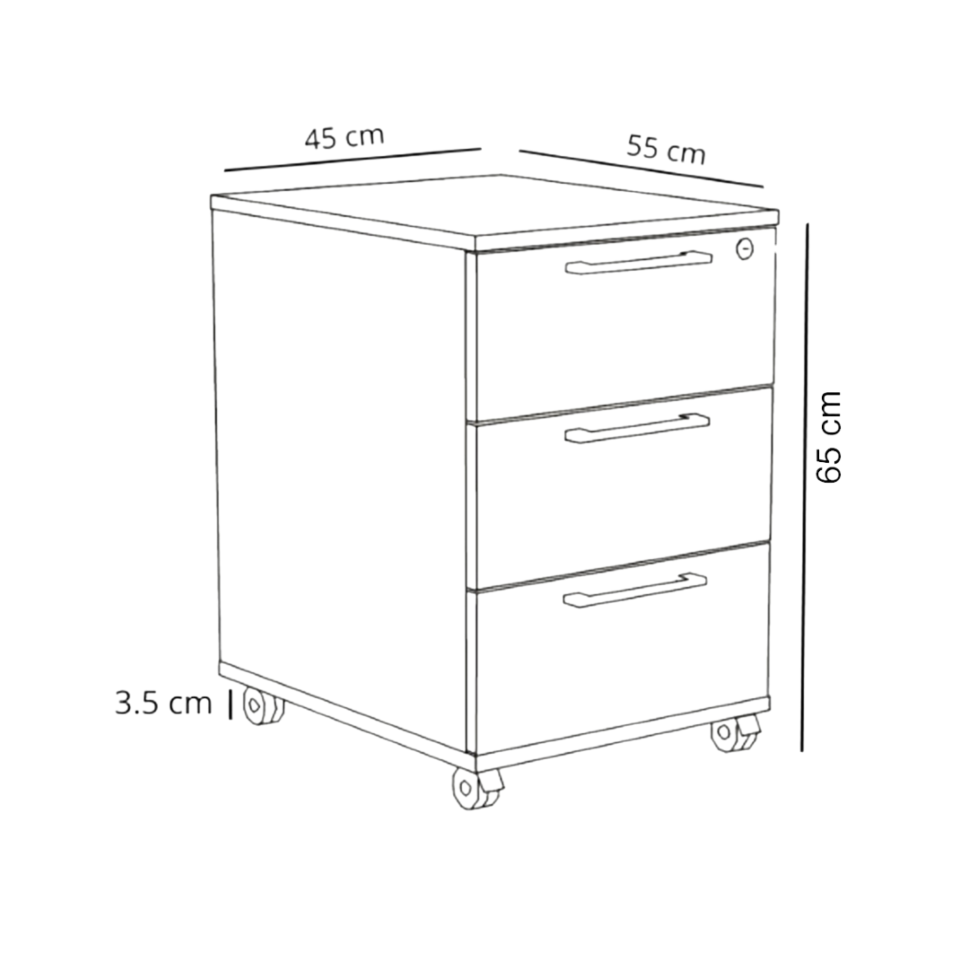 Caisson de Bureau Mobile à Roulettes avec Serrure et Tiroirs Rangement Max Chêne Doré - Détails