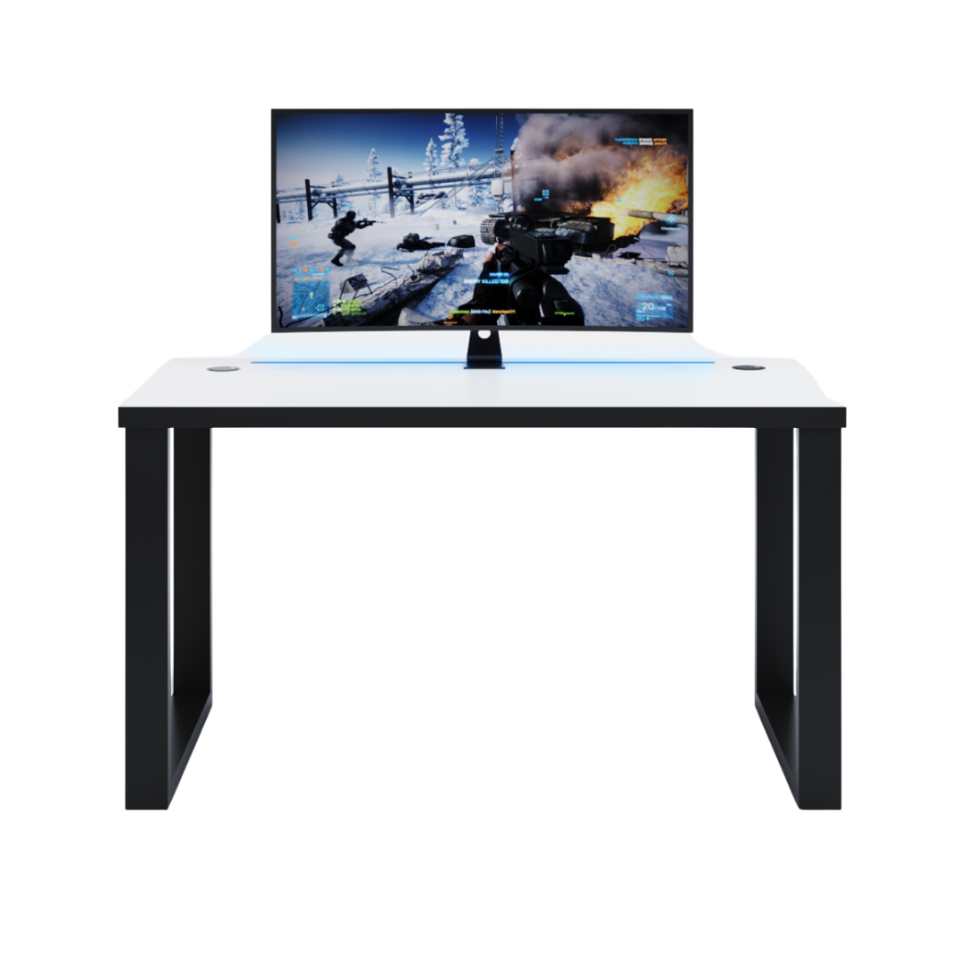 Bureau Gaming Gamer Professionnel pour Ordinateur PC Bureau de Travail Profondeur 60-70cm Blanc - Vue principale