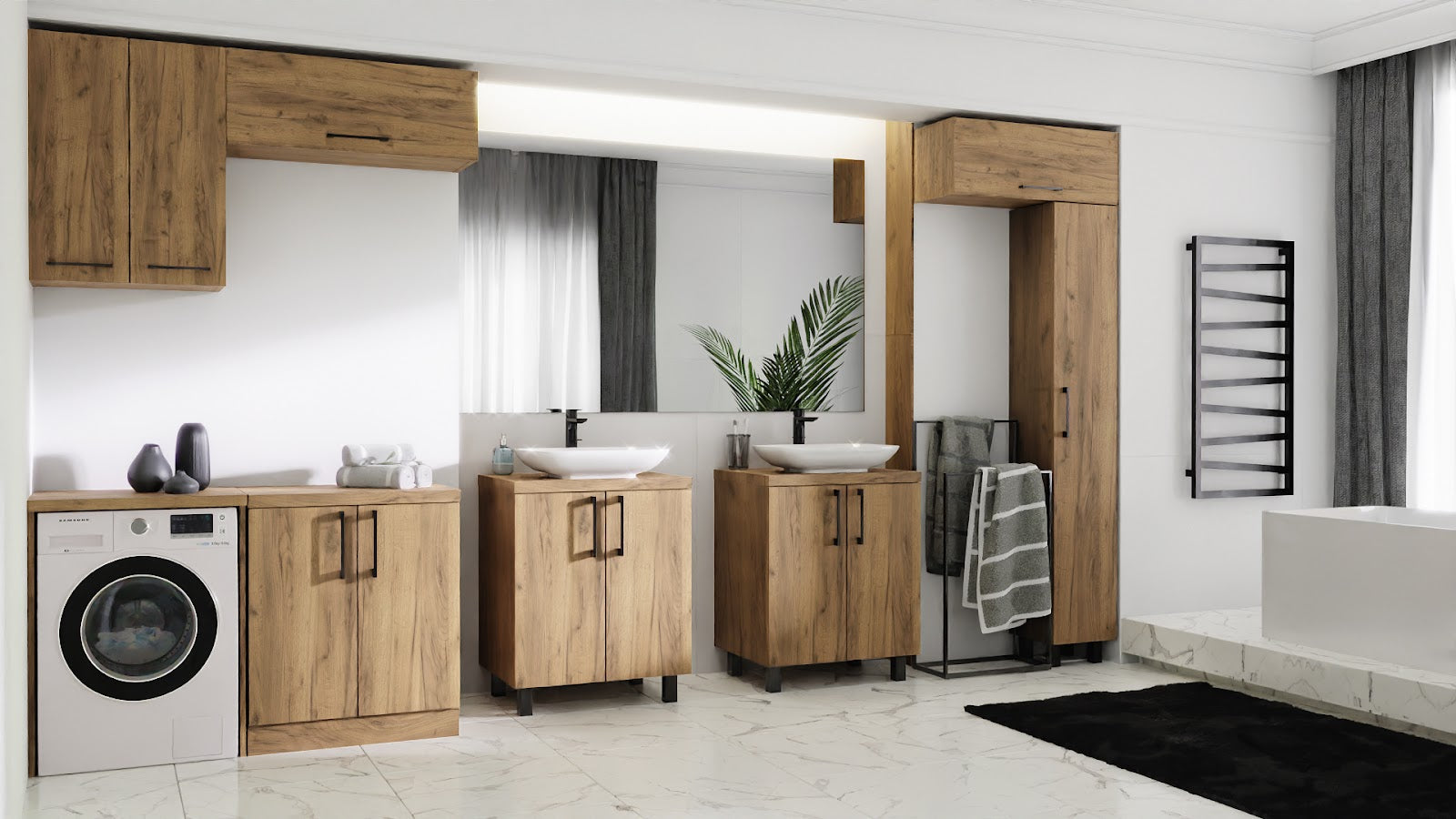 Meuble de Salle de Bain Suspendu Rangement Chêne Doré - Détails