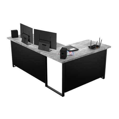 Bureau d'Angle Gaming Gamer Professionnel pour Ordinateur PC Bureau de Travail VINI N Béton Clair - Détails
