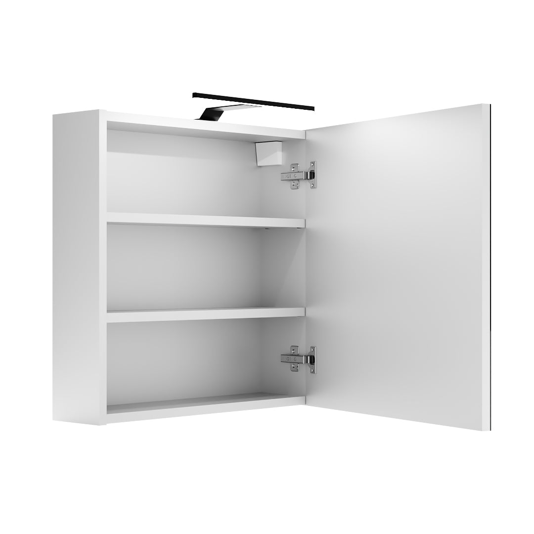 Meuble de Salle de Bain Suspendu avec Miroir LED Rangement Blanc - Détails