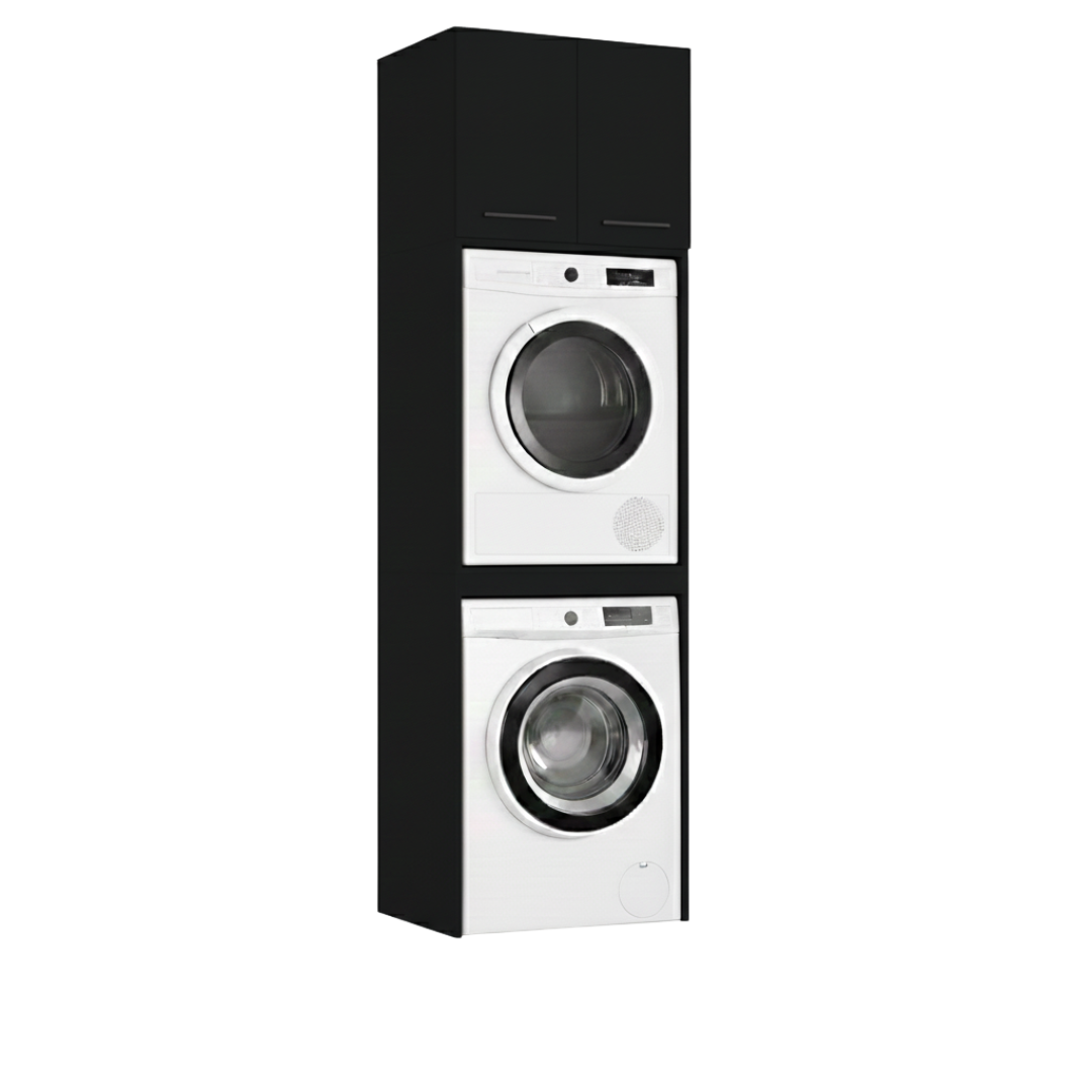 Meuble de Salle de Bain sur Lave-linge et Sèche-linge avec Surmeuble Luza Rangement Noir - Vue principale