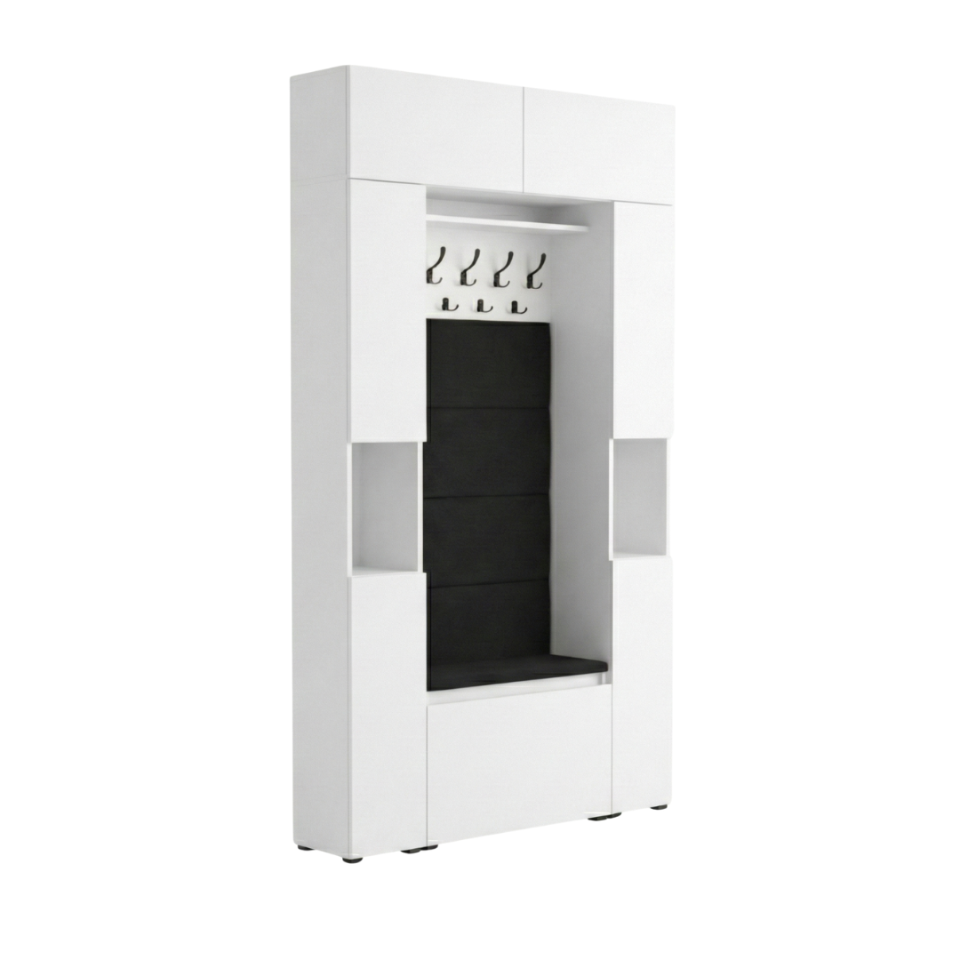 Vestiaire d'Entrée Double Complet avec Meuble à Chaussures Panneaux Capitonnés Porte-manteau 2 Meubles Étroits et Surmeubles Lova Blanc - Vue principale