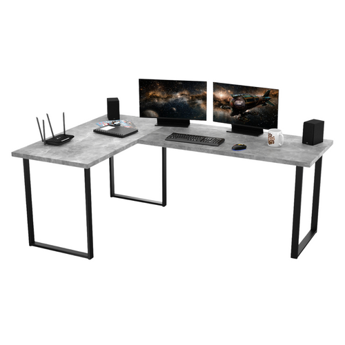 Bureau d'Angle Gaming Gamer Professionnel pour Ordinateur PC Bureau de Travail VINI N Sans Blende Béton Clair - Vue principale