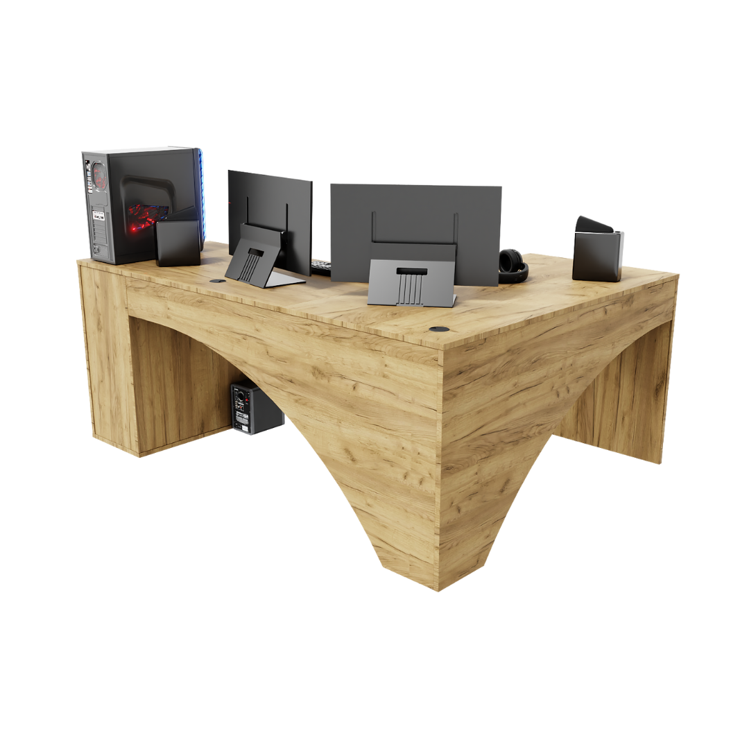 Bureau d'Angle Gaming Gamer Professionnel pour Ordinateur PC Bureau de Travail Carbon Chêne Doré - Détails
