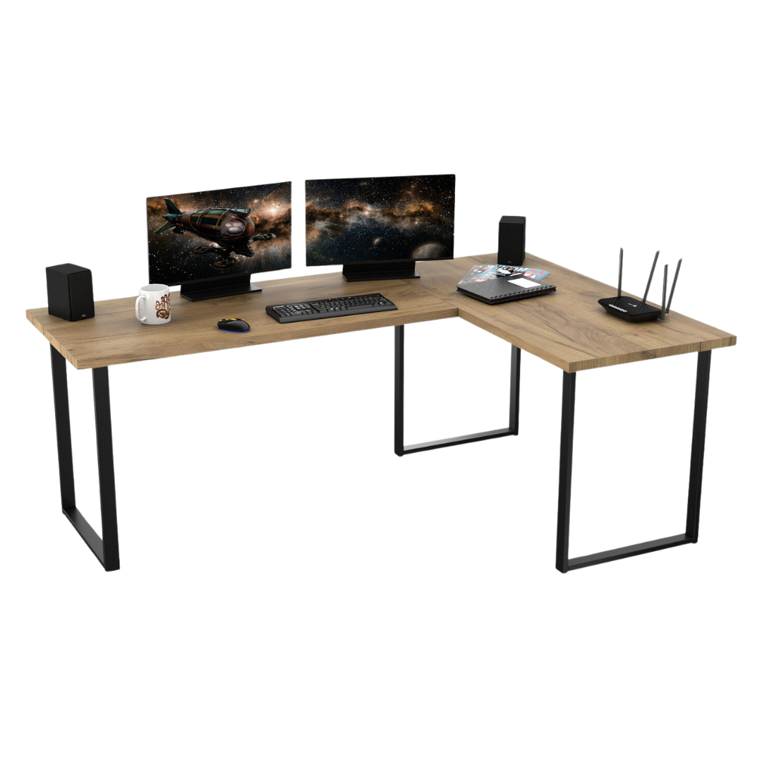Bureau d'Angle Gaming Gamer Professionnel pour Ordinateur PC Bureau de Travail VINI N Sans Blende Chêne Doré - Vue principale