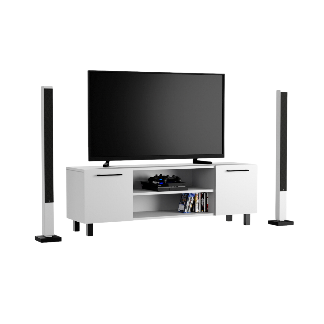 Meuble TV Moderne Télé Salon Valeria Rangement Blanc - Vue principale