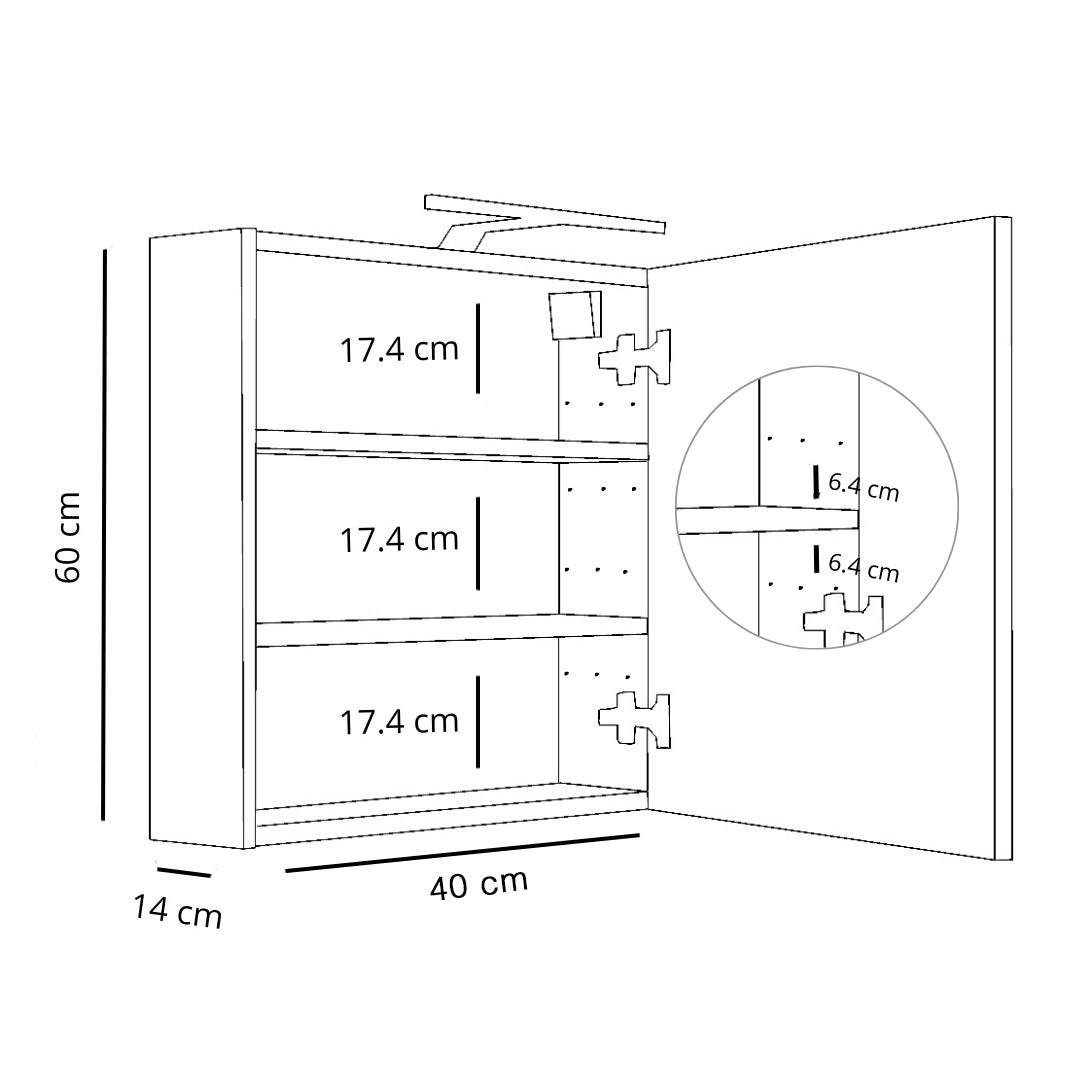 Meuble de Salle de Bain Suspendu avec Miroir LED Rangement Chêne Doré - Détails