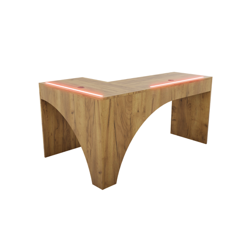 Bureau d'Angle Gaming Gamer Compact Mini pour Ordinateur PC Carbon Chêne Doré - Détails