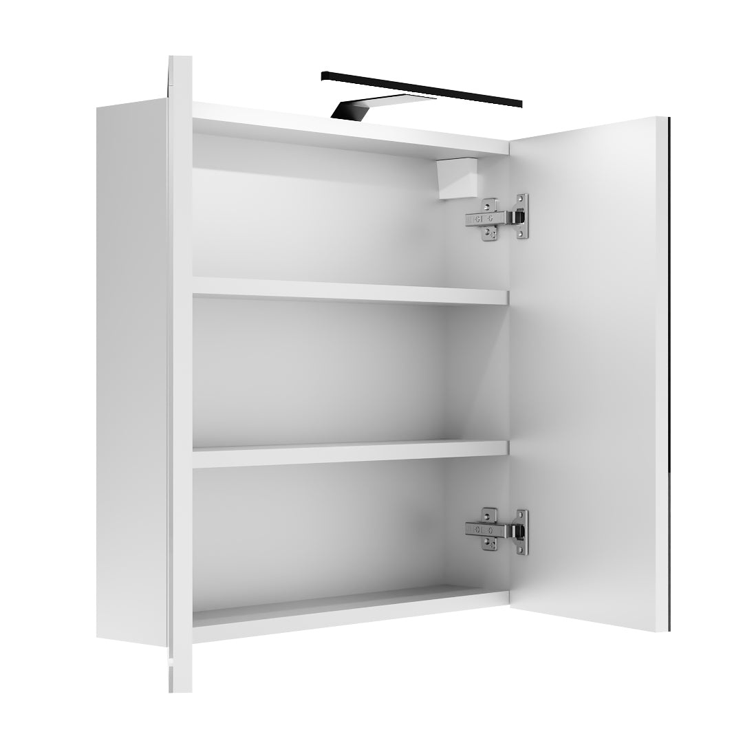 Meuble de Salle de Bain Suspendu avec Miroir LED Rangement Blanc - Détails