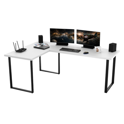 Bureau d'Angle Gaming Gamer Professionnel pour Ordinateur PC Bureau de Travail VINI N Type B Sans Blende Blanc - Vue principale