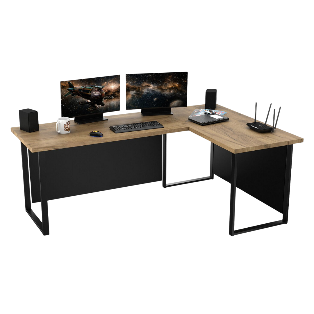 Bureau d'Angle Gaming Gamer Professionnel pour Ordinateur PC Bureau de Travail VINI N Chêne Doré - Détails