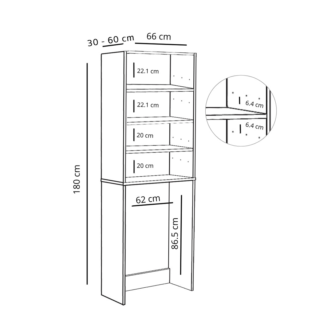 Meuble Rangement sur Pied au-dessus Lave-linge avec Portes Blanc - Détails