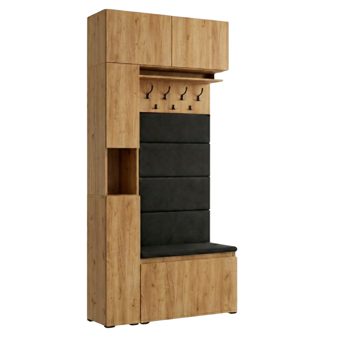 Vestiaire d'Entrée Complet avec Meuble à Chaussures Panneaux Capitonnés Porte-manteau Meuble Étroit et Surmeuble Lova Lancelot - Vue principale