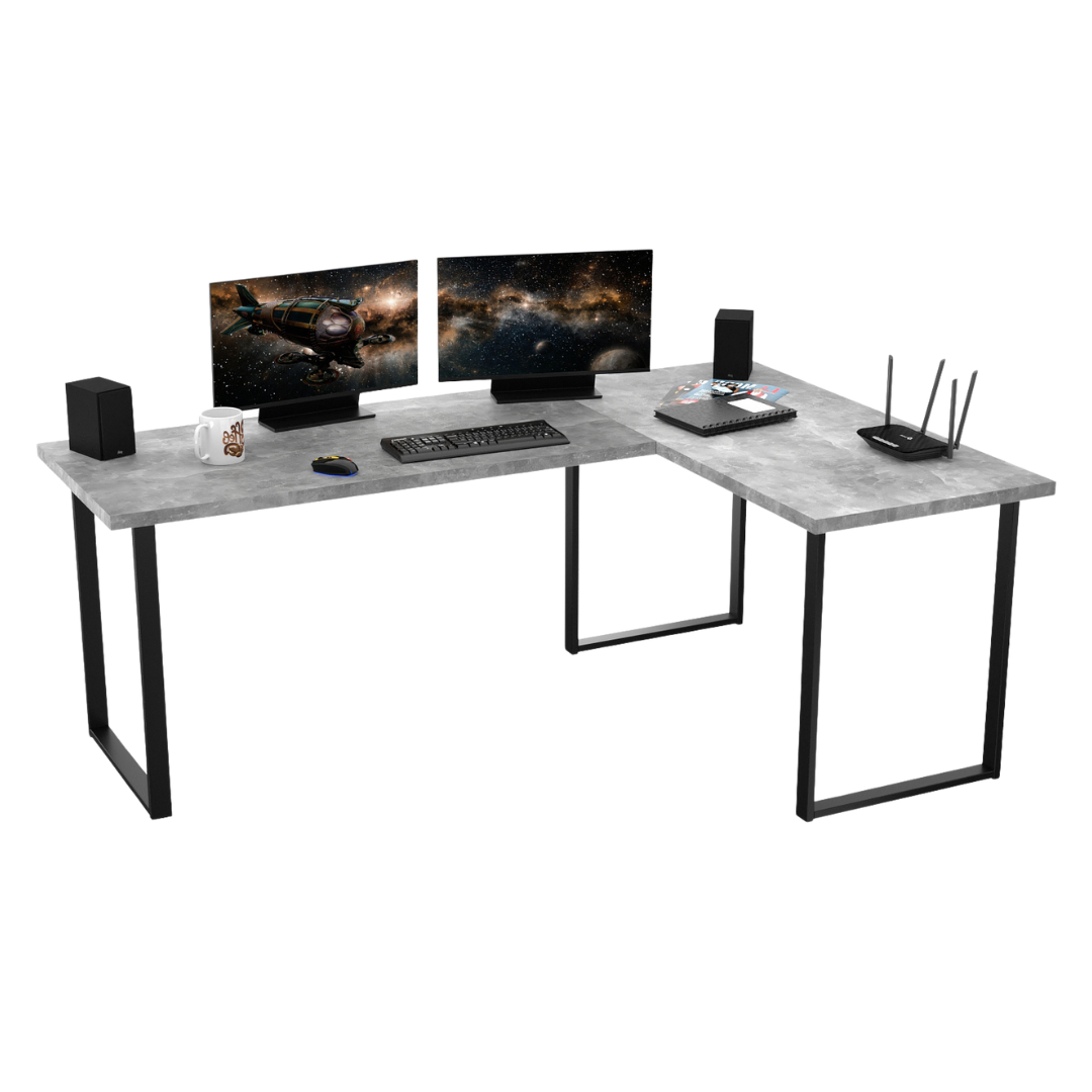 Bureau d'Angle Gaming Gamer Professionnel pour Ordinateur PC Bureau de Travail VINI N Béton Clair - Détails