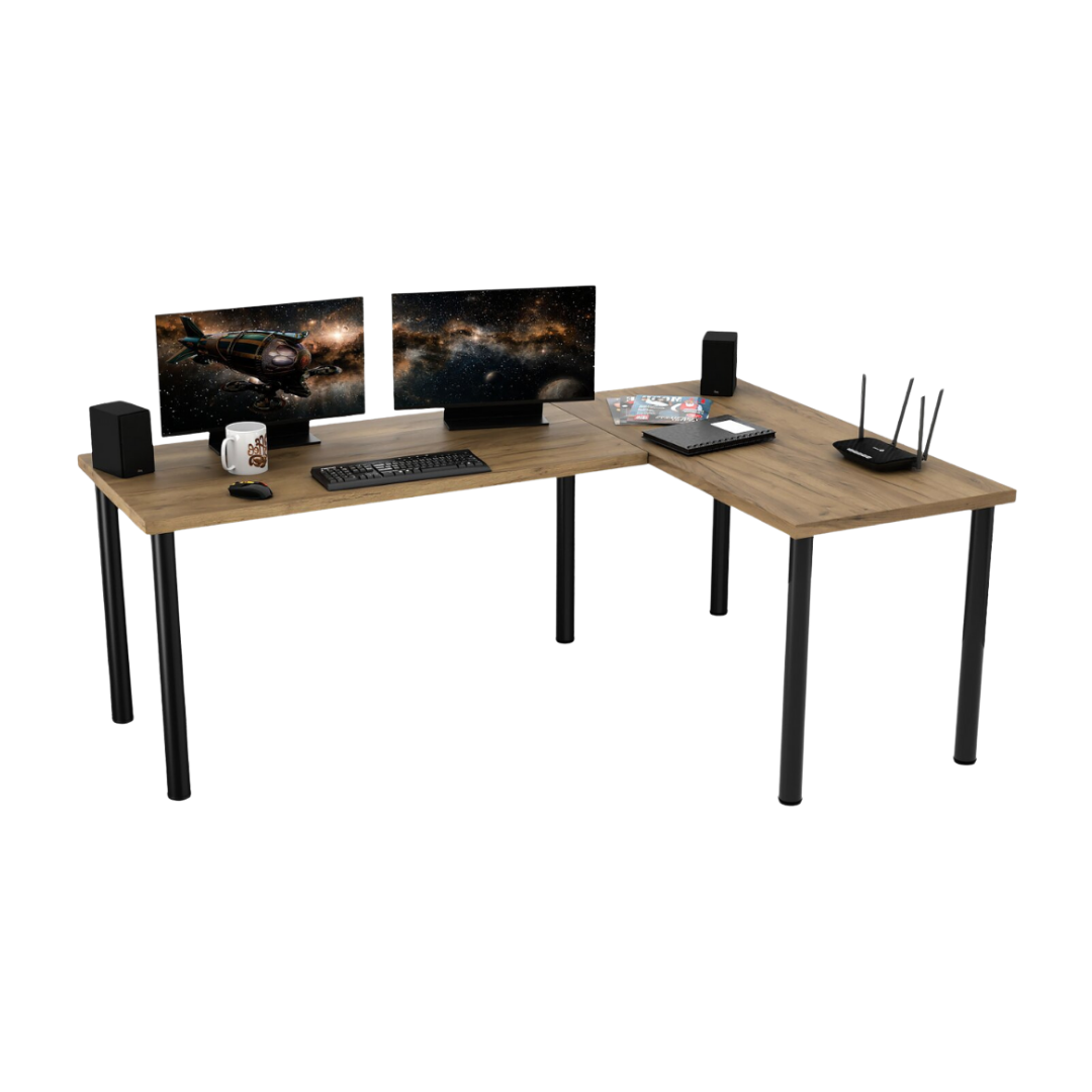 Bureau d'Angle Gaming Gamer Professionnel pour Ordinateur PC Bureau de Travail Chêne Doré - Détails