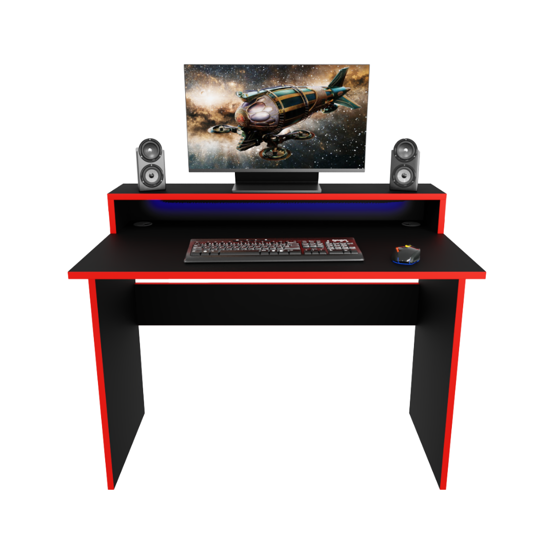 Bureau Gaming Gamer Professionnel pour Ordinateur PC Bureau de Travail Adept avec LED Noir - Vue principale