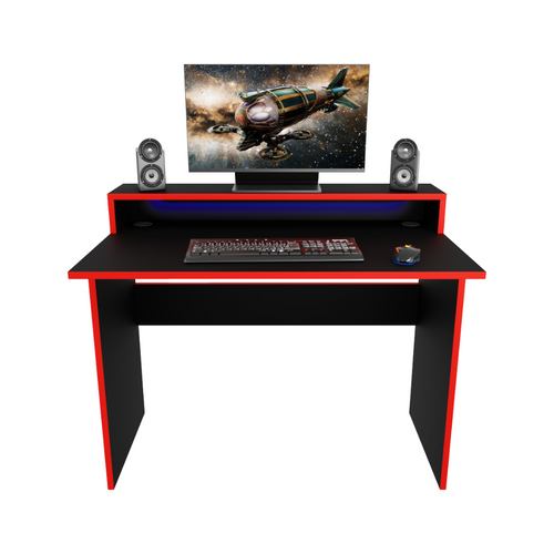 Bureau Gaming Gamer Professionnel pour Ordinateur PC Bureau de Travail Adept avec LED Noir - Vue principale