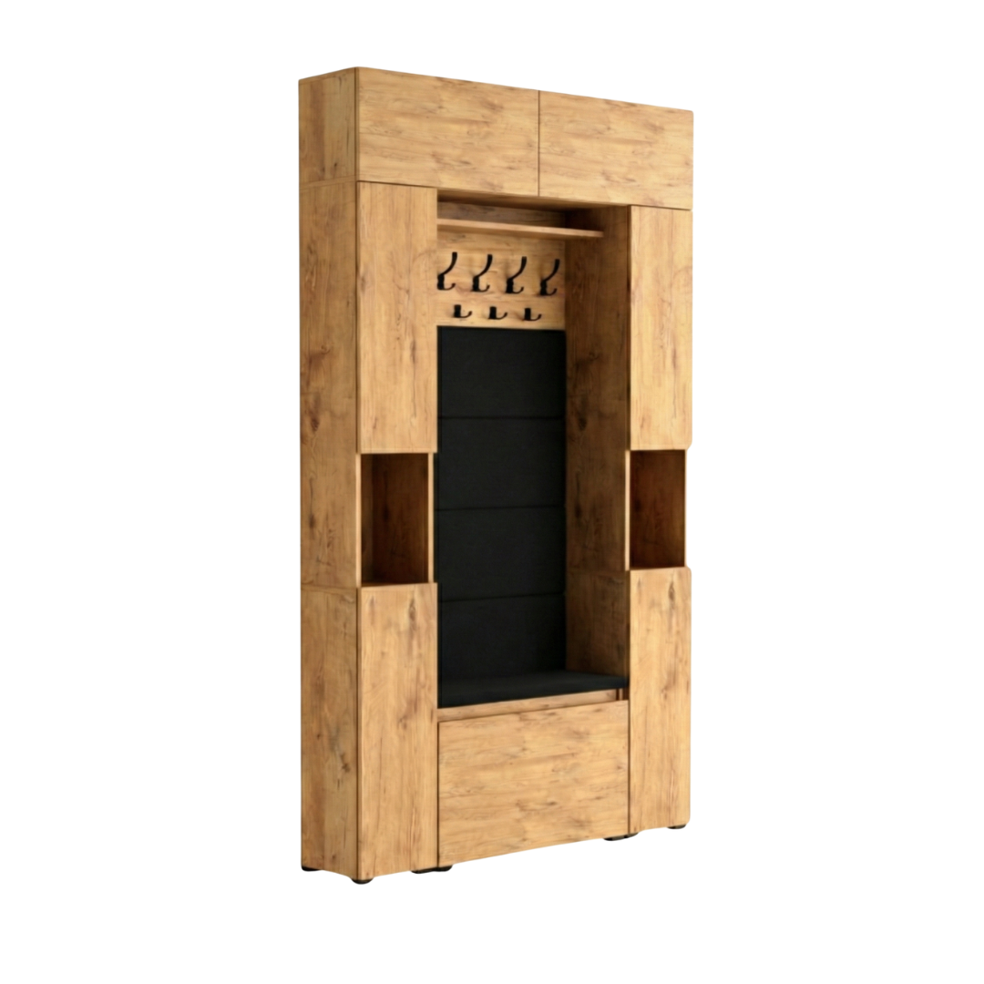 Vestiaire d'Entrée Double Complet avec Meuble à Chaussures Panneaux Capitonnés Porte-manteau 2 Meubles Étroits et Surmeubles Lova Lancelot - Vue principale