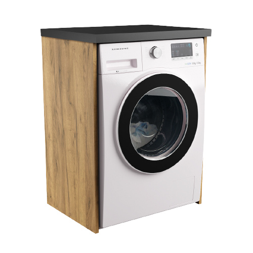 Meuble de Salle de Bain sur Lave-linge Ouvert sans Portes Chêne Doré Lucy + Noir - Vue principale