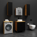 Meuble Vasque de Salle de Bain sur Pied sous Lavabo avec Tiroirs Chêne Doré - Détails