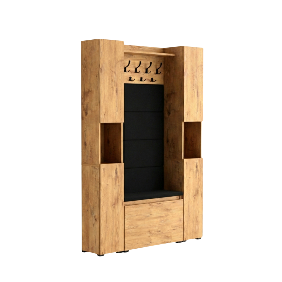 Vestiaire d'Entrée Double Complet avec Meuble à Chaussures Panneaux Capitonnés Porte-manteau et 2 Meubles Étroits Lova Lancelot - Vue principale