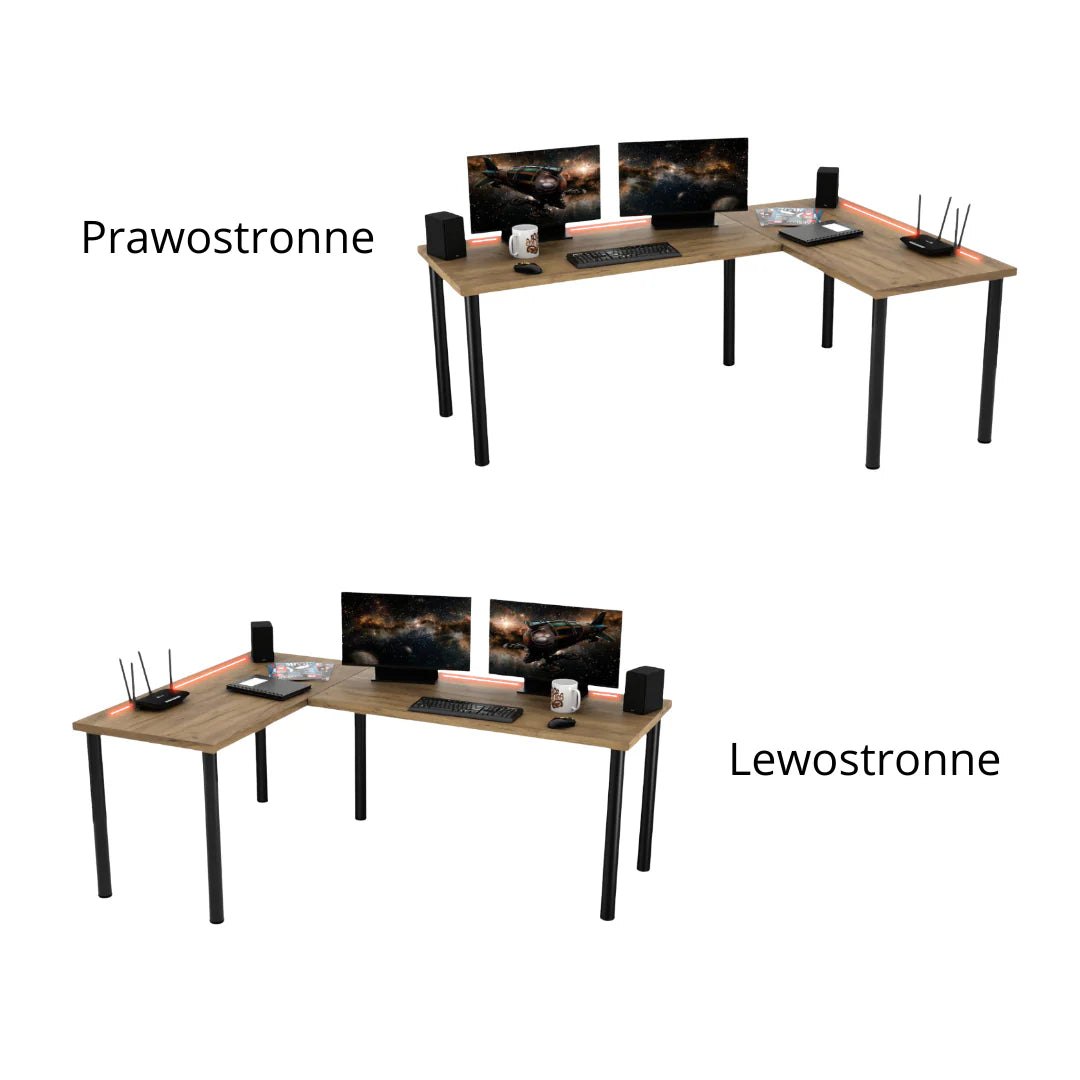 Bureau d'Angle Gaming Gamer Professionnel pour Ordinateur PC Bureau de Travail Chêne Doré