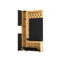 Vestiaire d'Entrée Complet avec Meuble à Chaussures Panneaux Capitonnés Porte-manteau et Meuble Étroit Lova Chêne Doré Façades Noir