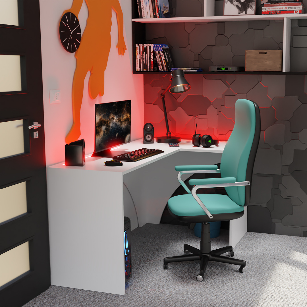 Bureau d'Angle Gaming Gamer Compact Mini pour Ordinateur PC Carbon Blanc - Détails
