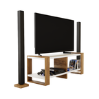 Meuble TV Moderne Télé Salon Rangement Nikor Blanc + Chêne Doré - Détails