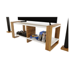 Meuble TV Moderne Télé Salon Rangement Nikor Blanc + Chêne Doré - Détails