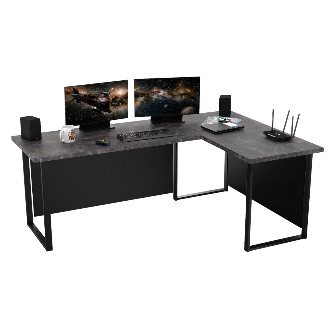 Bureau d'Angle Gaming Gamer Professionnel pour Ordinateur PC Bureau de Travail VINI N Béton Foncé - Détails