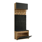 Vestiaire d'Entrée avec Meuble à Chaussures Banc Panneaux Capitonnés Porte-manteau et Surmeuble Lova Chêne Doré - Vue principale