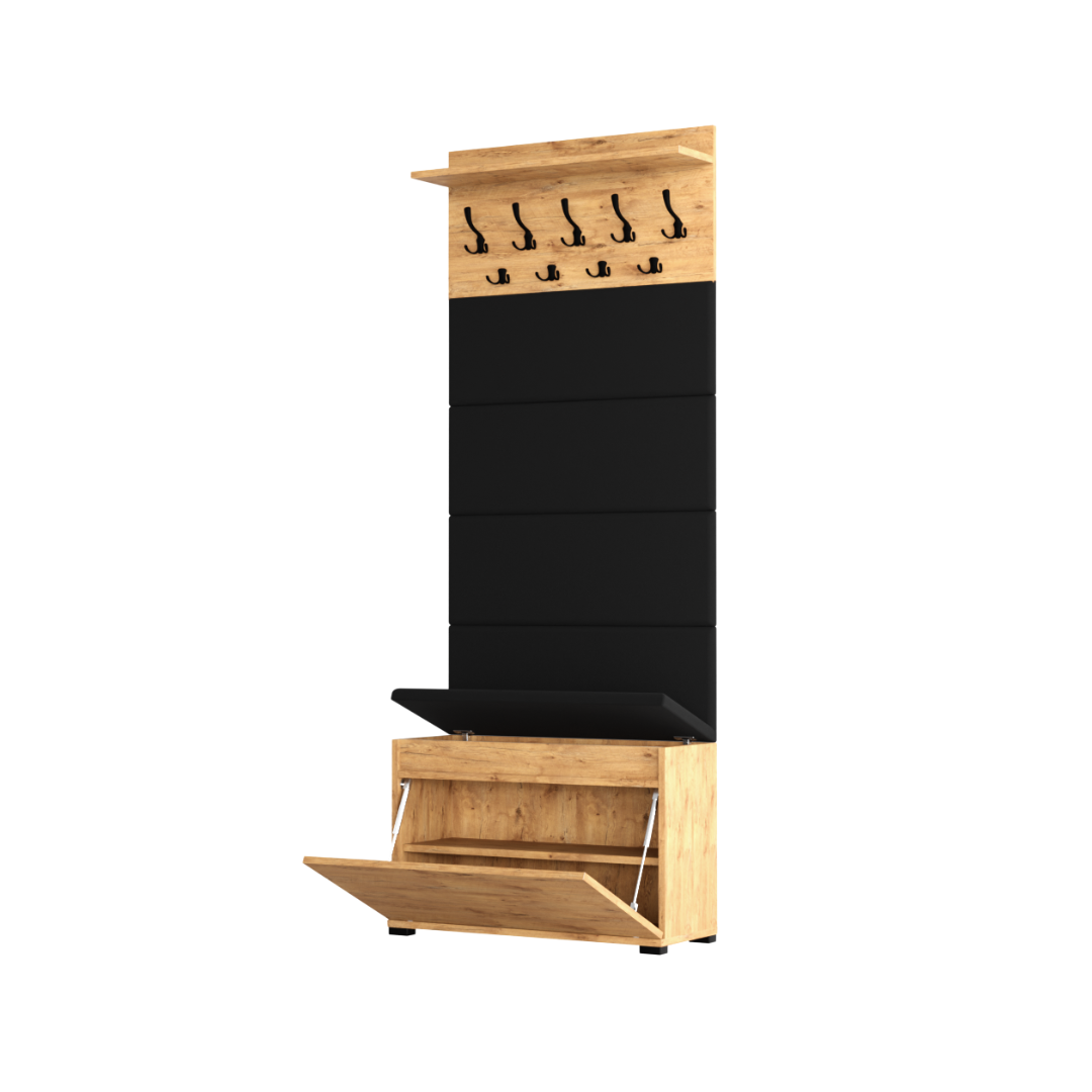 Vestiaire d'Entrée avec Meuble à Chaussures Banc Panneaux Capitonnés et Porte-manteau Lova Lancelot - Vue principale