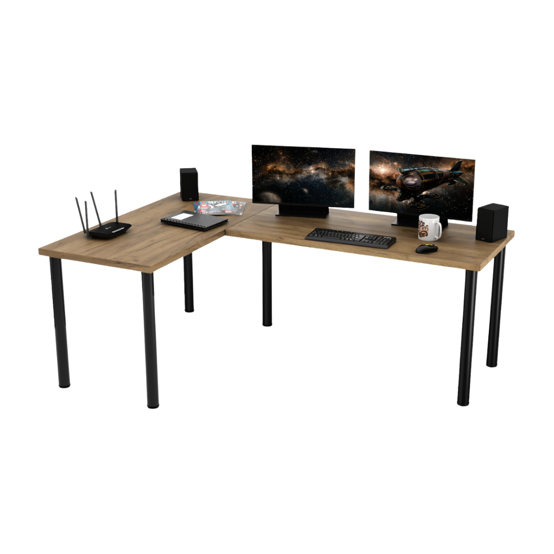 Bureau d'Angle Gaming Gamer Professionnel pour Ordinateur PC Bureau de Travail Chêne Doré - Détails