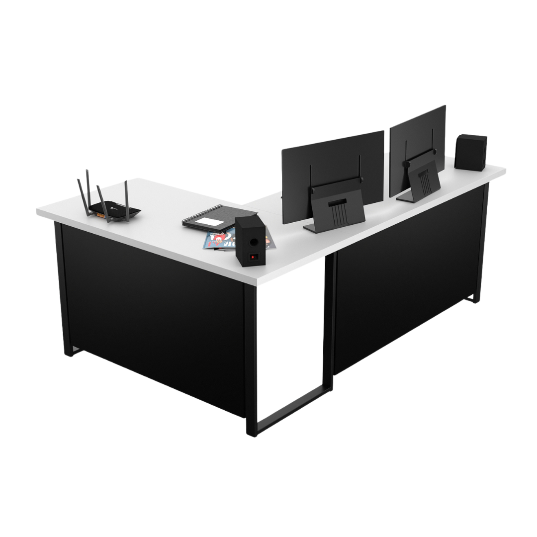 Bureau d'Angle Gaming Gamer Professionnel pour Ordinateur PC Bureau de Travail VINI N Blanc - Détails