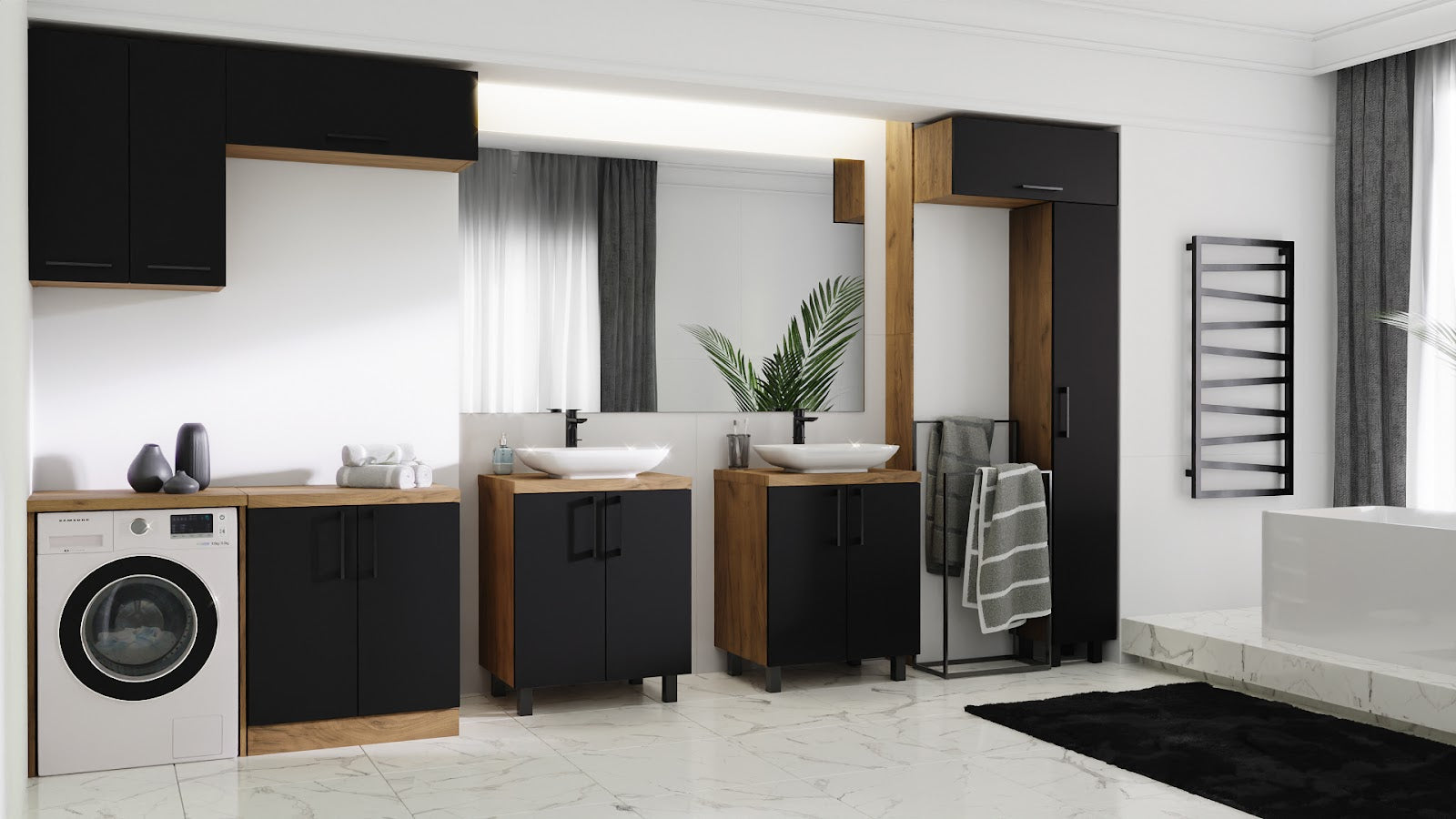Meuble de Salle de Bain Suspendu Rangement Chêne Doré - Détails