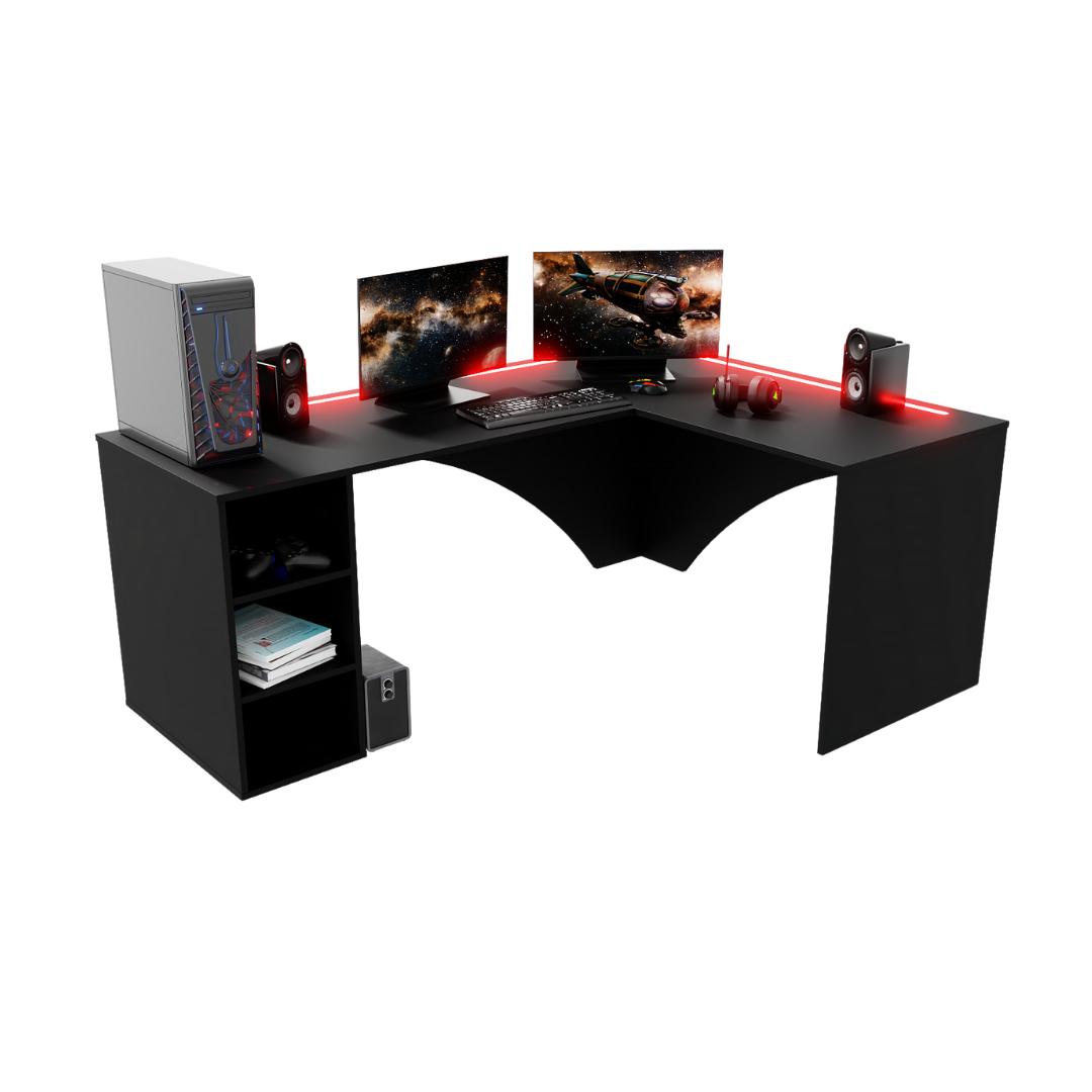 Bureau d'Angle Gaming Gamer Professionnel pour Ordinateur PC Bureau de Travail Carbon Noir - Détails