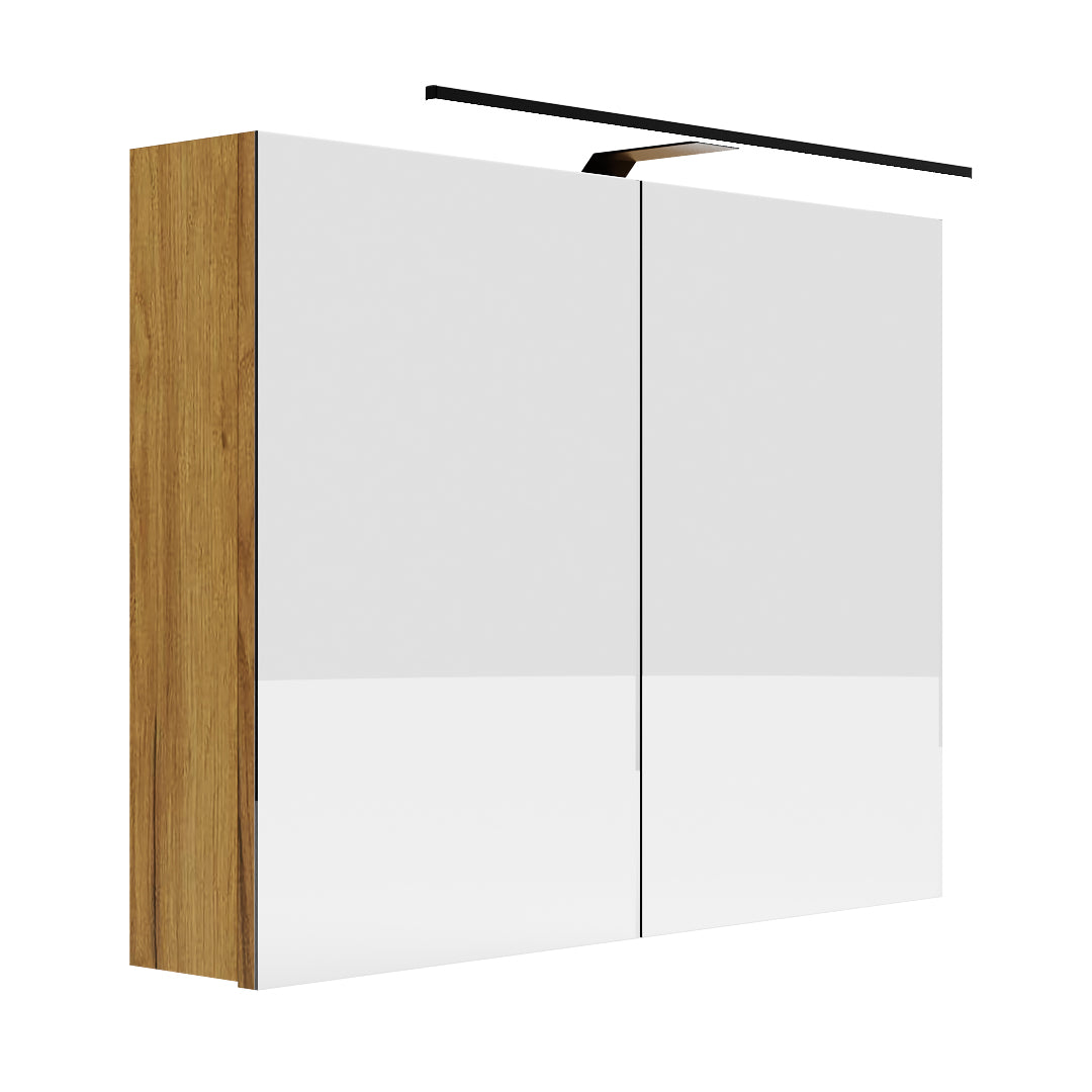 Meuble de Salle de Bain Suspendu avec Miroir LED Rangement Chêne Doré - Détails