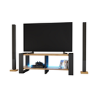 Meuble TV Moderne Télé Salon Nikor Rangement avec LED Chêne Doré + Noir - Vue principale