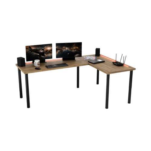 Bureau d'Angle Gaming Gamer Professionnel pour Ordinateur PC Bureau de Travail Chêne Doré - Vue principale