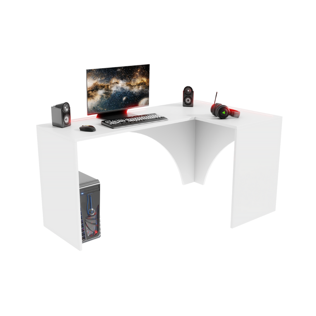 Bureau d'Angle Gaming Gamer Compact Mini pour Ordinateur PC Carbon avec LED Blanc - Vue principale