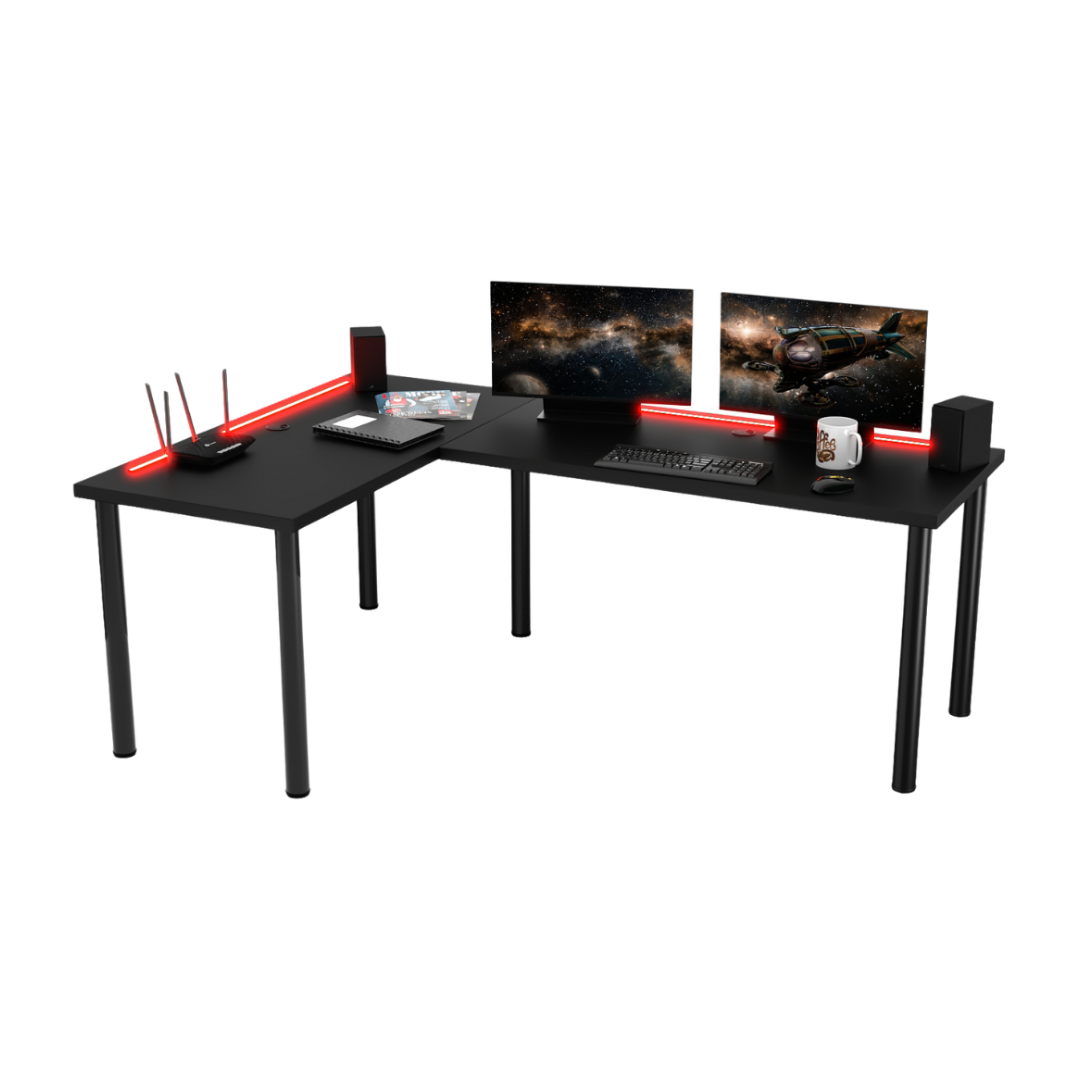 Bureau d'Angle Gaming Gamer Professionnel pour Ordinateur PC Bureau de Travail Noir - Vue principale