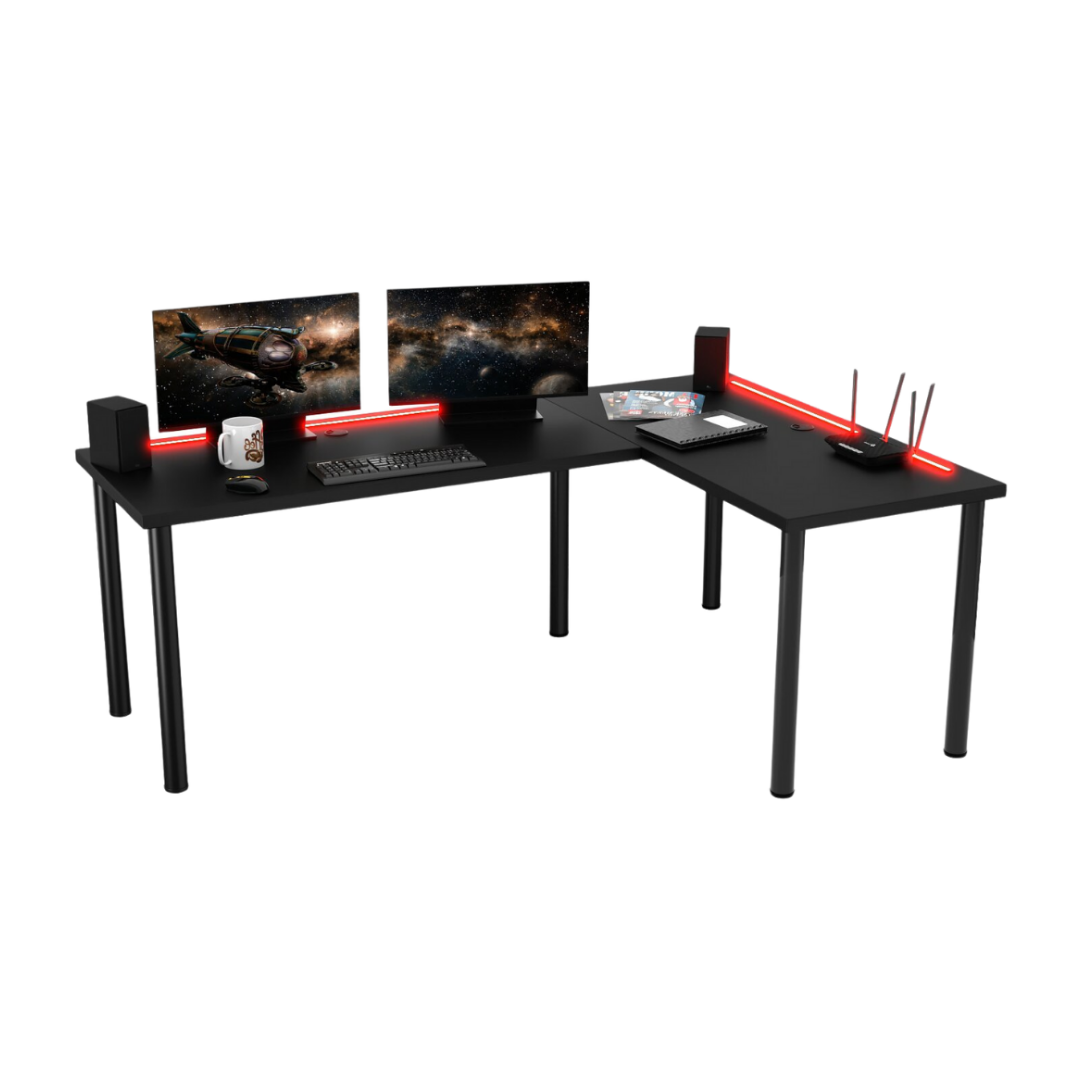 Bureau d'Angle Gaming Gamer Professionnel pour Ordinateur PC Bureau de Travail Noir - Détails