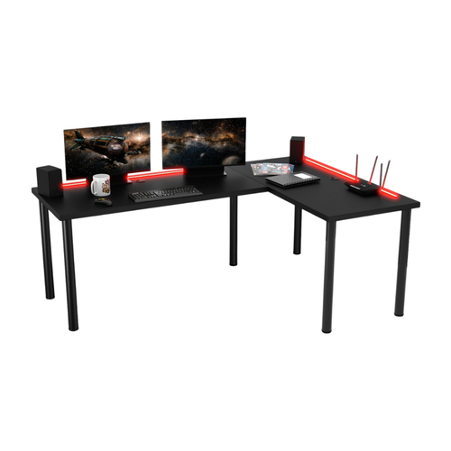 Bureau d'Angle Gaming Gamer Professionnel pour Ordinateur PC Bureau de Travail Noir - Détails
