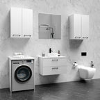 Meuble Vasque Suspendu de Salle de Bain avec Plan de Travail et 2 Tiroirs sous Lavabo Blanc - Détails
