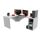 Bureau d'Angle Gaming Gamer Professionnel pour Ordinateur PC Bureau de Travail Carbon avec LED Blanc - Vue principale
