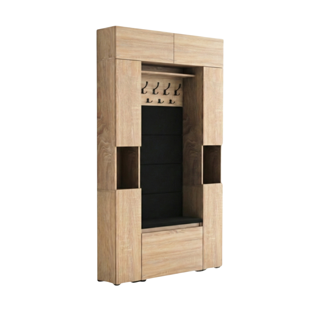 Vestiaire d'Entrée Double Complet avec Meuble à Chaussures Panneaux Capitonnés Porte-manteau 2 Meubles Étroits et Surmeubles Lova Chêne Sonoma - Vue principale